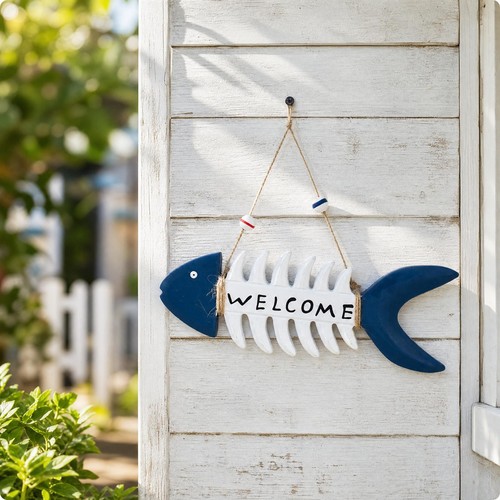 Wooden fish skeleton welcome - wooden,