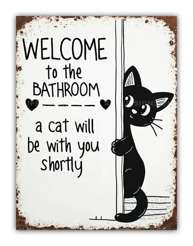 Funny black cat welcome - black,