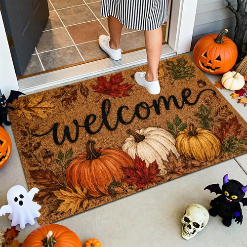 Fall pumpkin welcome - fall, doormat