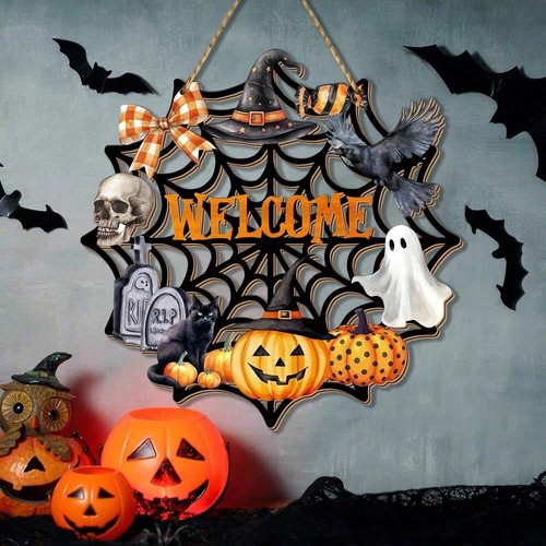 Halloween wooden welcome - halloween,