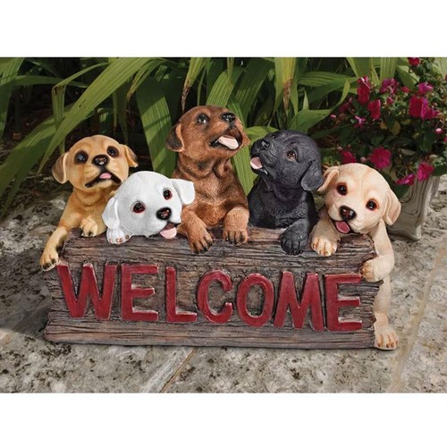 Puppy welcome plaque statue - puppy,