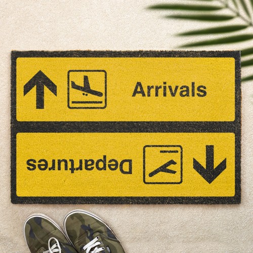 Arrivals departures doormat - &,