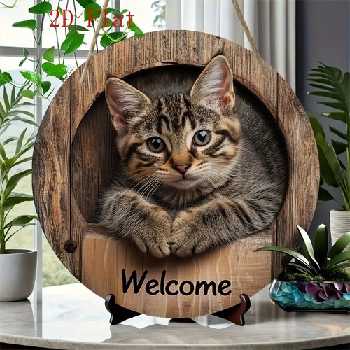 Rustic cat welcome sign - welcome, wooden